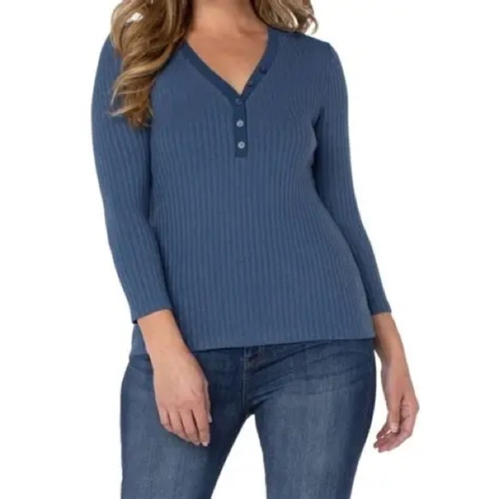Liverpool Blue Essential Rib Henley Shirt Size Medium